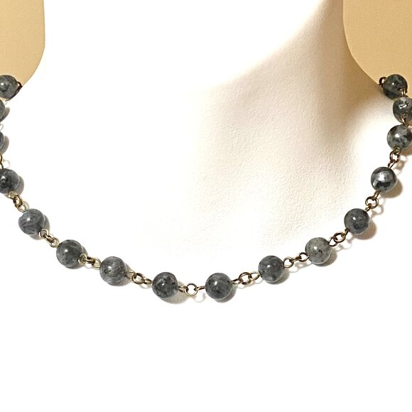 Natural Dark Larvikite Bronze Link Adjustable Choker Necklace - Picture 2 of 11